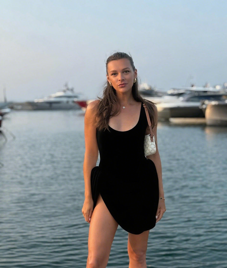 High Slit Pleated Backless Dress