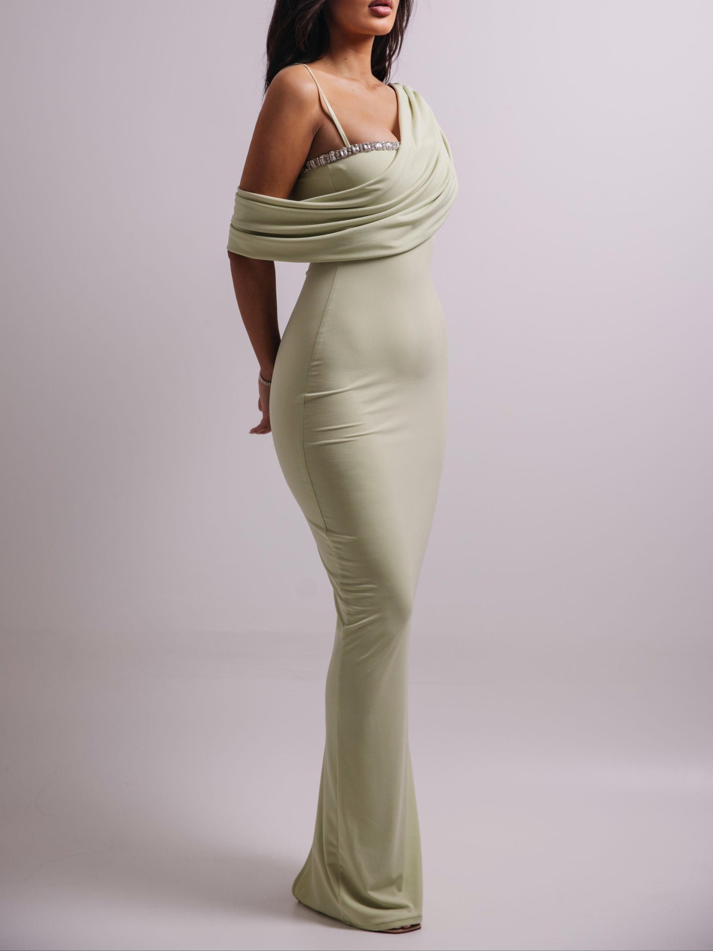 Off-The-Shoulder Rhinestone Bodycon Dress