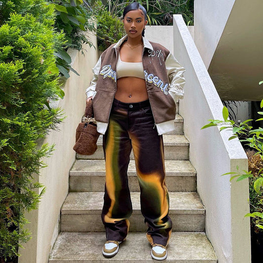 Gradient Rainbow Print Casual Pants