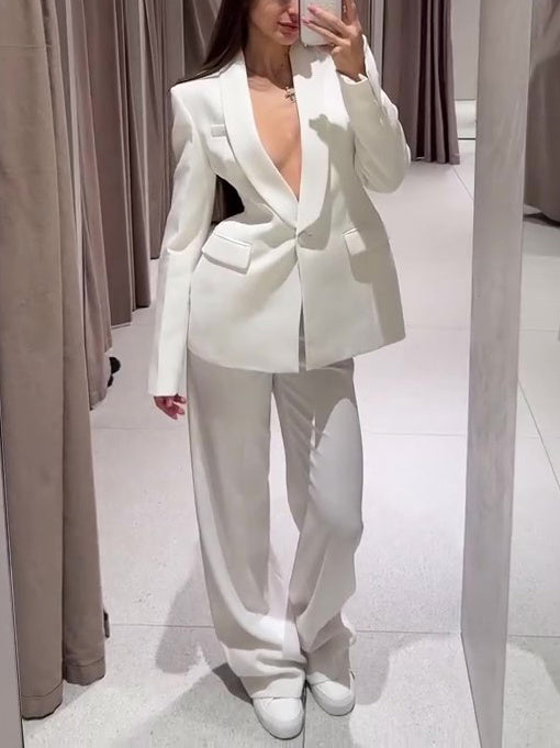 Lapel Suit Jacket & High Waist Pants Set
