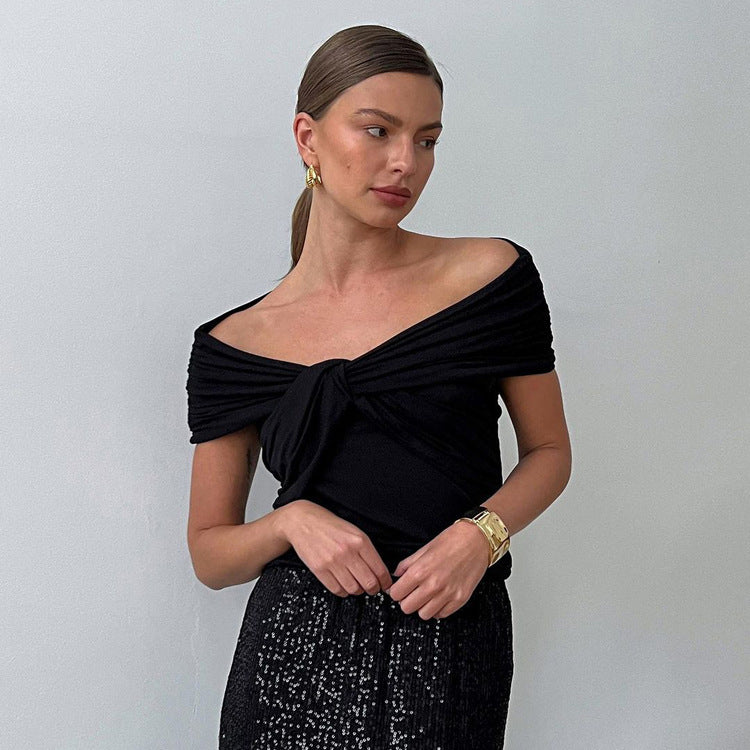 Off-shoulder Short Sleeve Casual Top