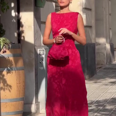 Elegant Sleeveless Jacquard Irregular Hem Dress