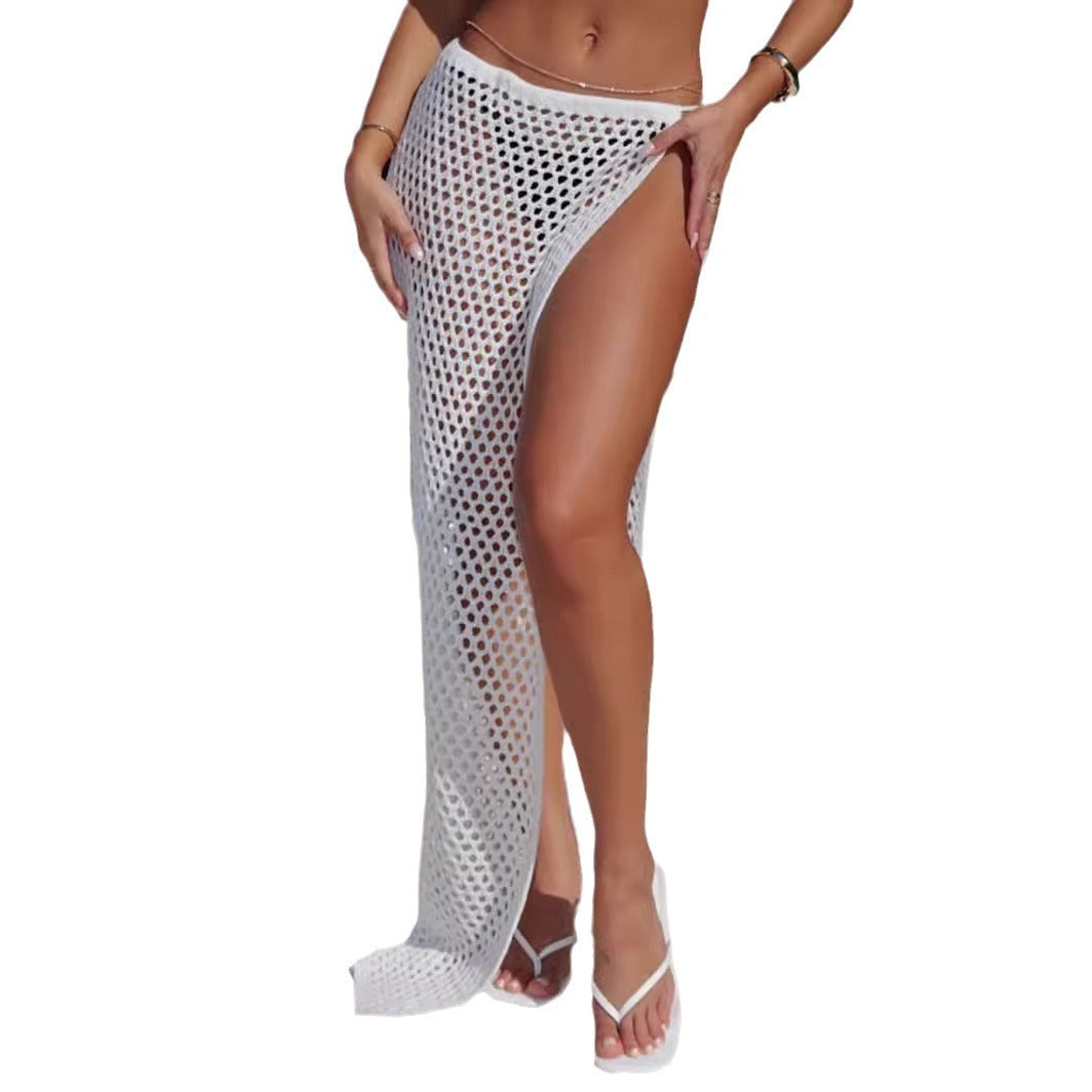 Beach Sun Protection Hollow Out See-through High Slit Skirt