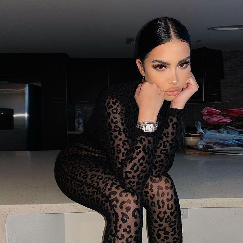 Flocked Jumpsuit with Hollow Zipper