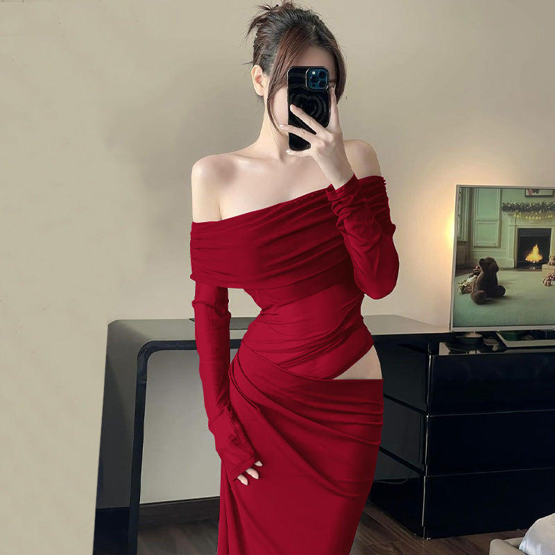 Off-shoulder Mesh Long Dress