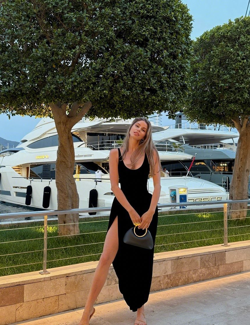 High Slit Pleated Backless Dress